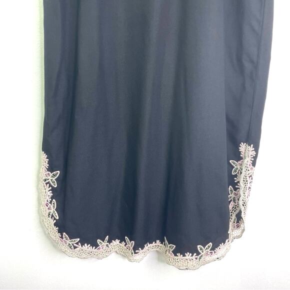 Vintage Embroidered Black Dress White Floral Lace Rayon Dress Pink Green - Picture 9 of 9